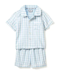 Kids Petite Plume Kid's Twill Short Set in Royal Blue Gingham
