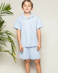 Kids Petite Plume Kid's Twill Short Set in Royal Blue Gingham