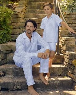 Kids Petite Plume Kid's Twill Short Set in Royal Blue Gingham