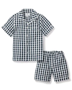 Kids Petite Plume Kid's Twill Short Set in Royal Blue Gingham