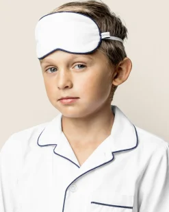 Kids Petite Plume Kid's Twill Sleep Mask in White with Navy Piping