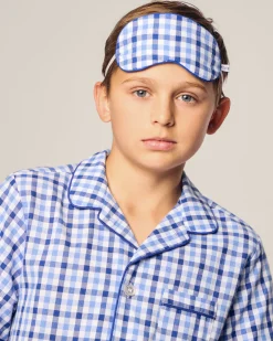 Kids Petite Plume Kid's Twill Sleep Mask in Royal Blue Gingham