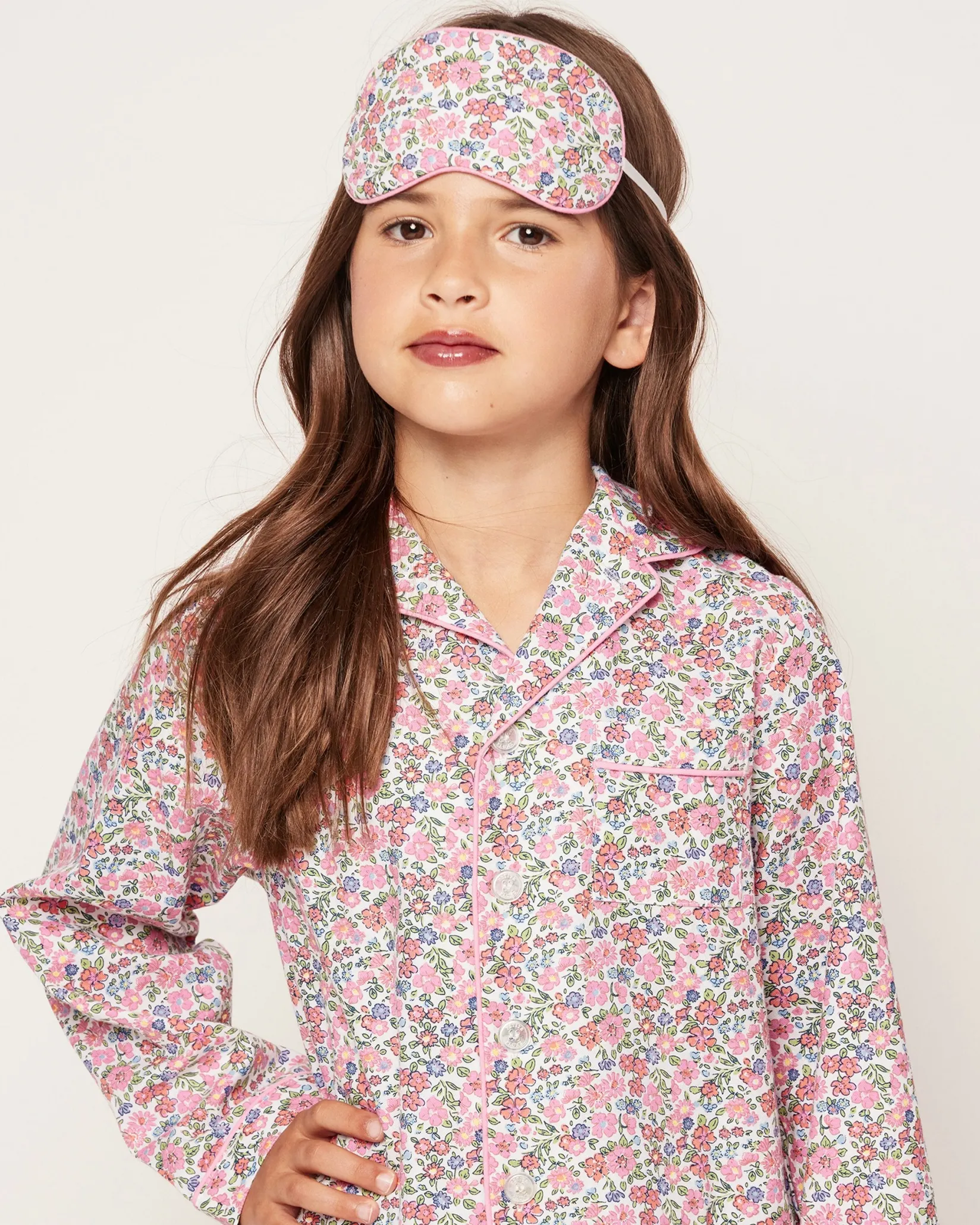 Kids Petite Plume Kid's Twill Sleep Mask in Pink Timeless Toile