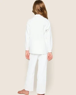 Kids Petite Plume Kid's Twill White Pajama Set in White with Navy Piping