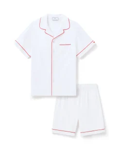 Kids Petite Plume Kid's White Twill Short Set with Red Piping