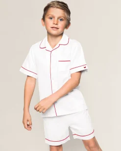 Kids Petite Plume Kid's White Twill Short Set with Red Piping
