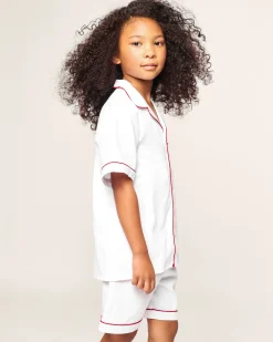 Kids Petite Plume Kid's White Twill Short Set with Red Piping