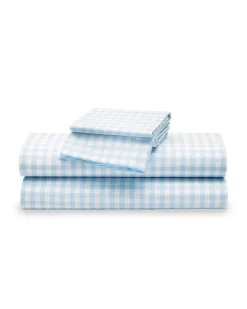Petite Plume Luxe Premium Cotton Bed Sheets in Navy Gingham