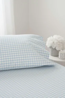 Petite Plume Luxe Premium Cotton Bed Sheets in Light Blue Gingham