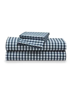 Petite Plume Luxe Premium Cotton Bed Sheets in Light Blue Gingham