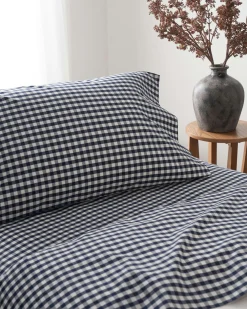 Petite Plume Luxe Premium Cotton Bed Sheets in Light Blue Gingham