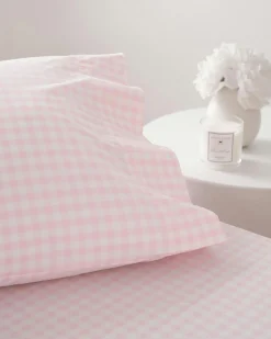 Petite Plume Luxe Premium Cotton Bed Sheets in Light Blue Gingham