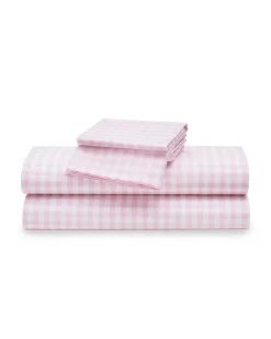 Petite Plume Luxe Premium Cotton Bed Sheets in Pink Gingham