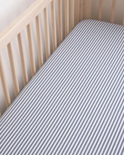 Petite Plume Luxe Premium Cotton Crib Sheet in Navy French Ticking
