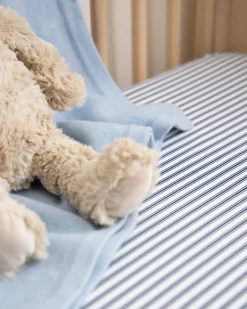 Petite Plume Luxe Premium Cotton Crib Sheet in Navy French Ticking