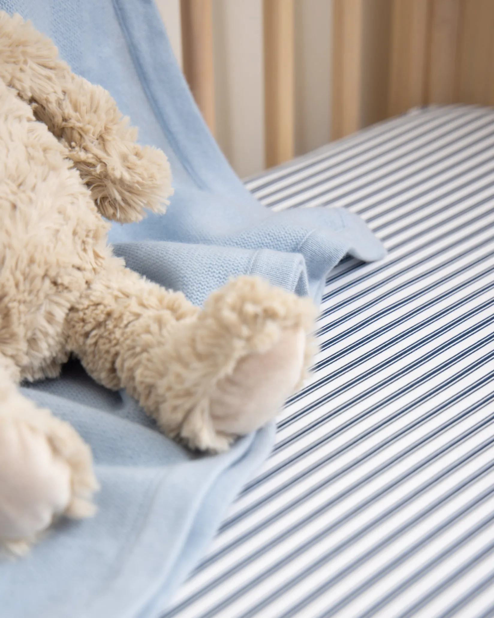 Petite Plume Luxe Premium Cotton Crib Sheet in Navy French Ticking