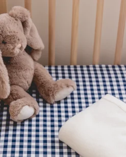Petite Plume Luxe Premium Cotton Crib Sheet in Navy Gingham