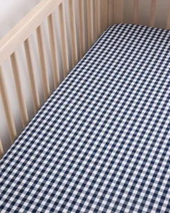 Petite Plume Luxe Premium Cotton Crib Sheet in Navy Gingham