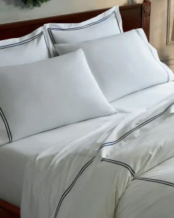 Petite Plume Luxe Premium Cotton Sheets in White with Navy