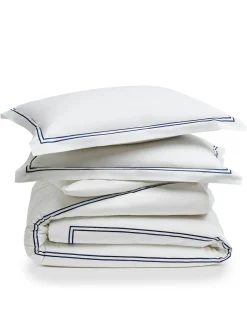Petite Plume Luxe Premium Percale Duvet Set in White with Navy Piping