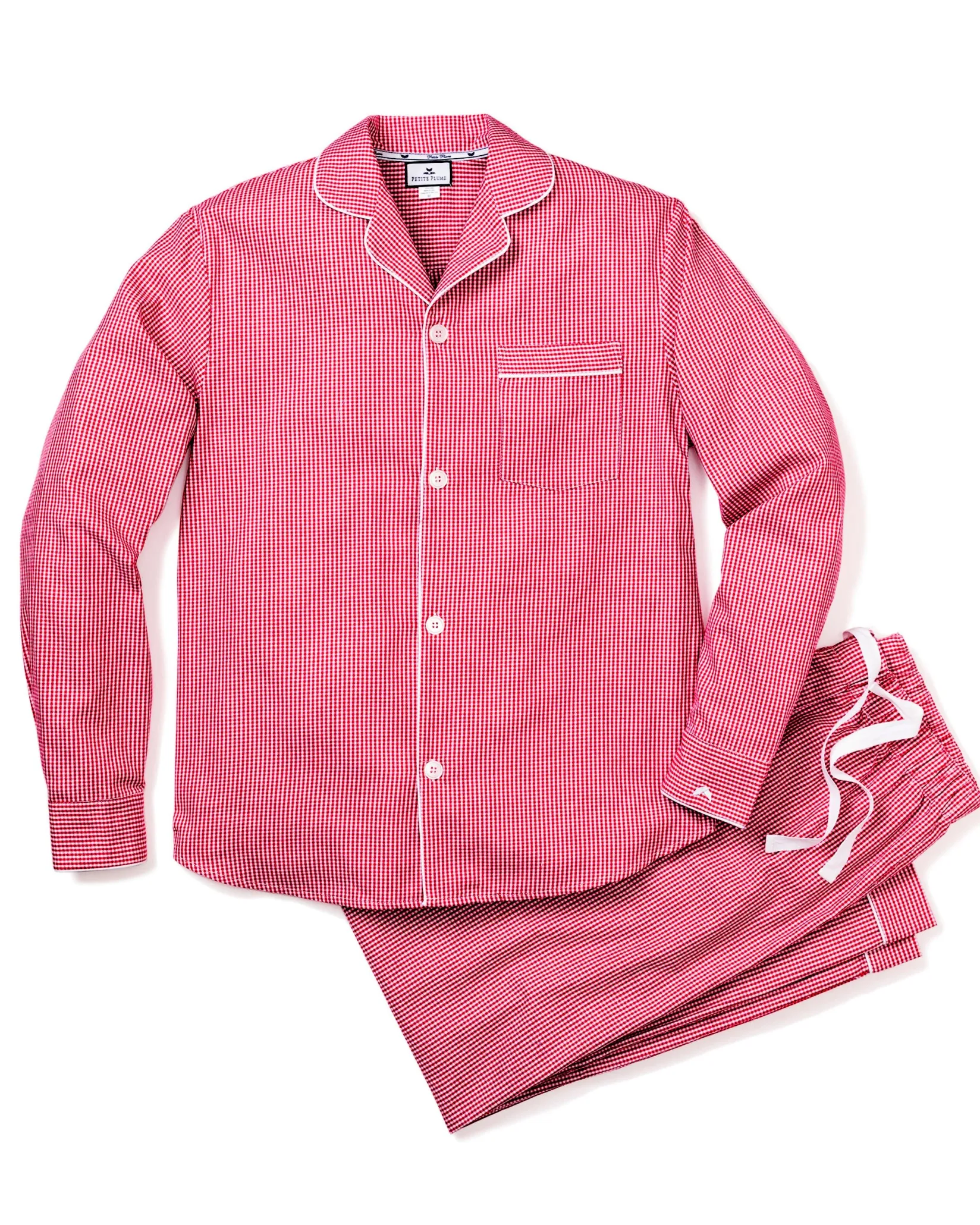Petite Plume Men's Flannel Pajama Set in Red Mini Gingham