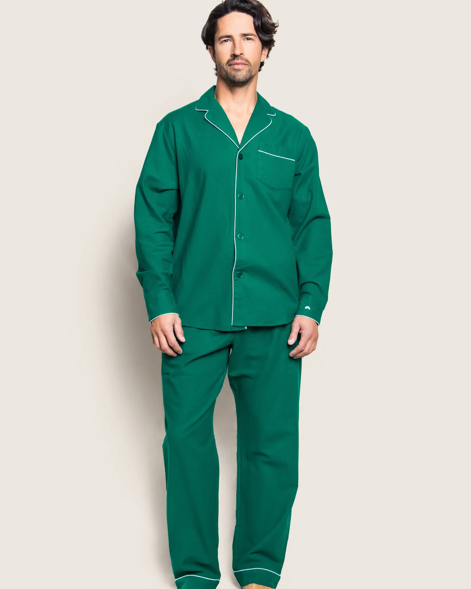Petite Plume Men's Flannel Pajama Set in Forest Green