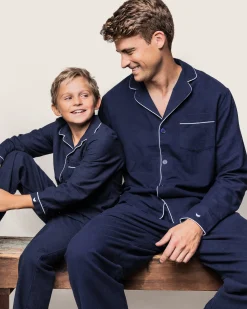 Petite Plume Men's Flannel Pajama Set in Navy