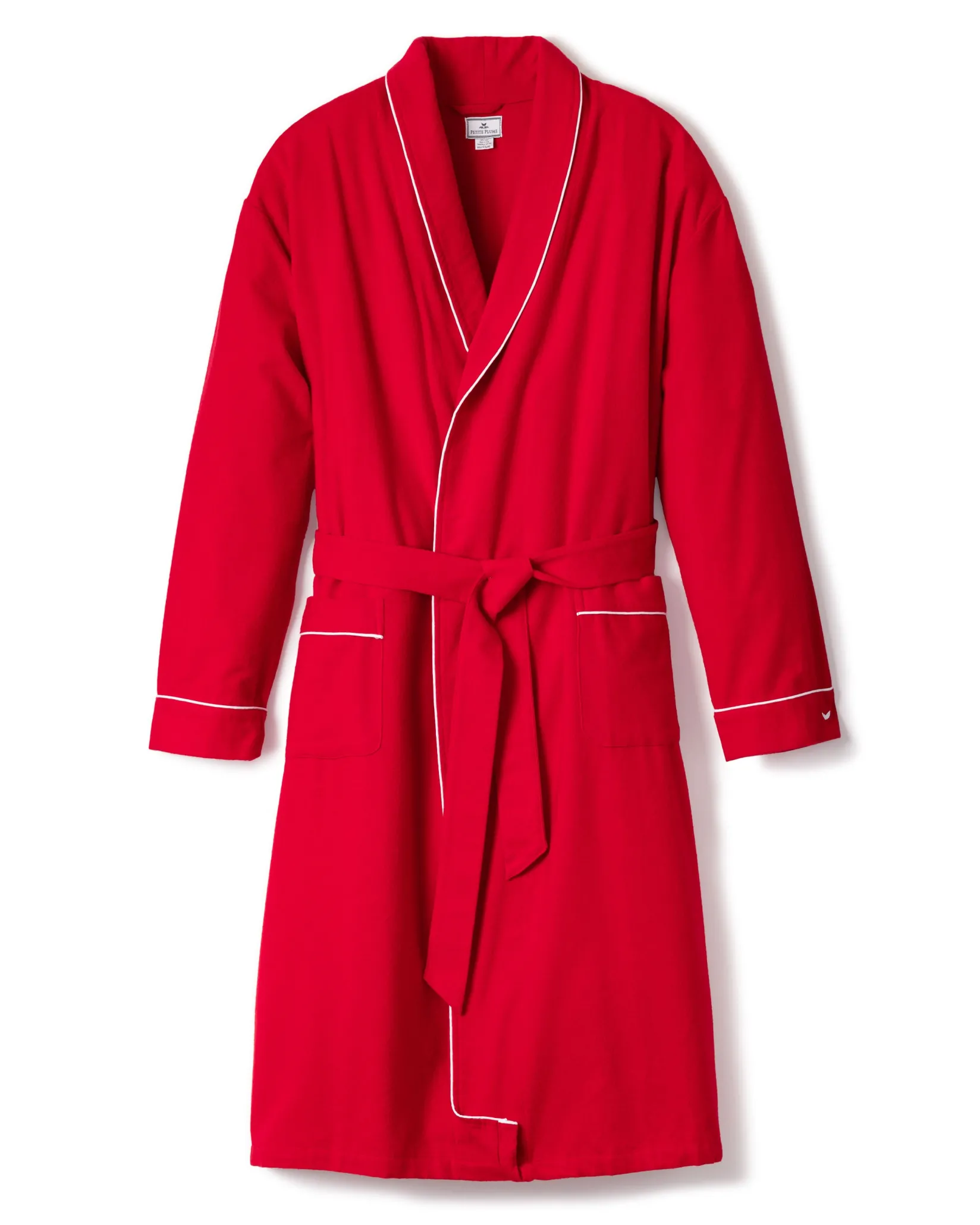 Petite Plume Men's Flannel Robe in Red with White Piping