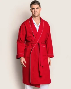 Petite Plume Men's Flannel Robe in Red with White Piping