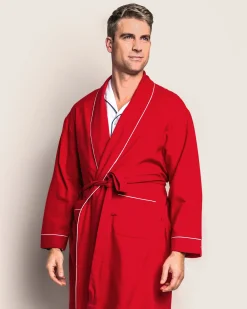 Petite Plume Men's Flannel Robe in Red with White Piping