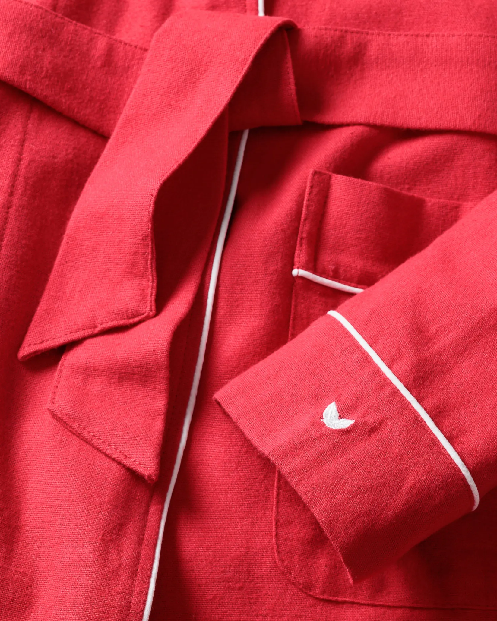 Petite Plume Men's Flannel Robe in Red with White Piping