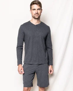 Petite Plume Men's Pima Henley in Dark Heather Grey