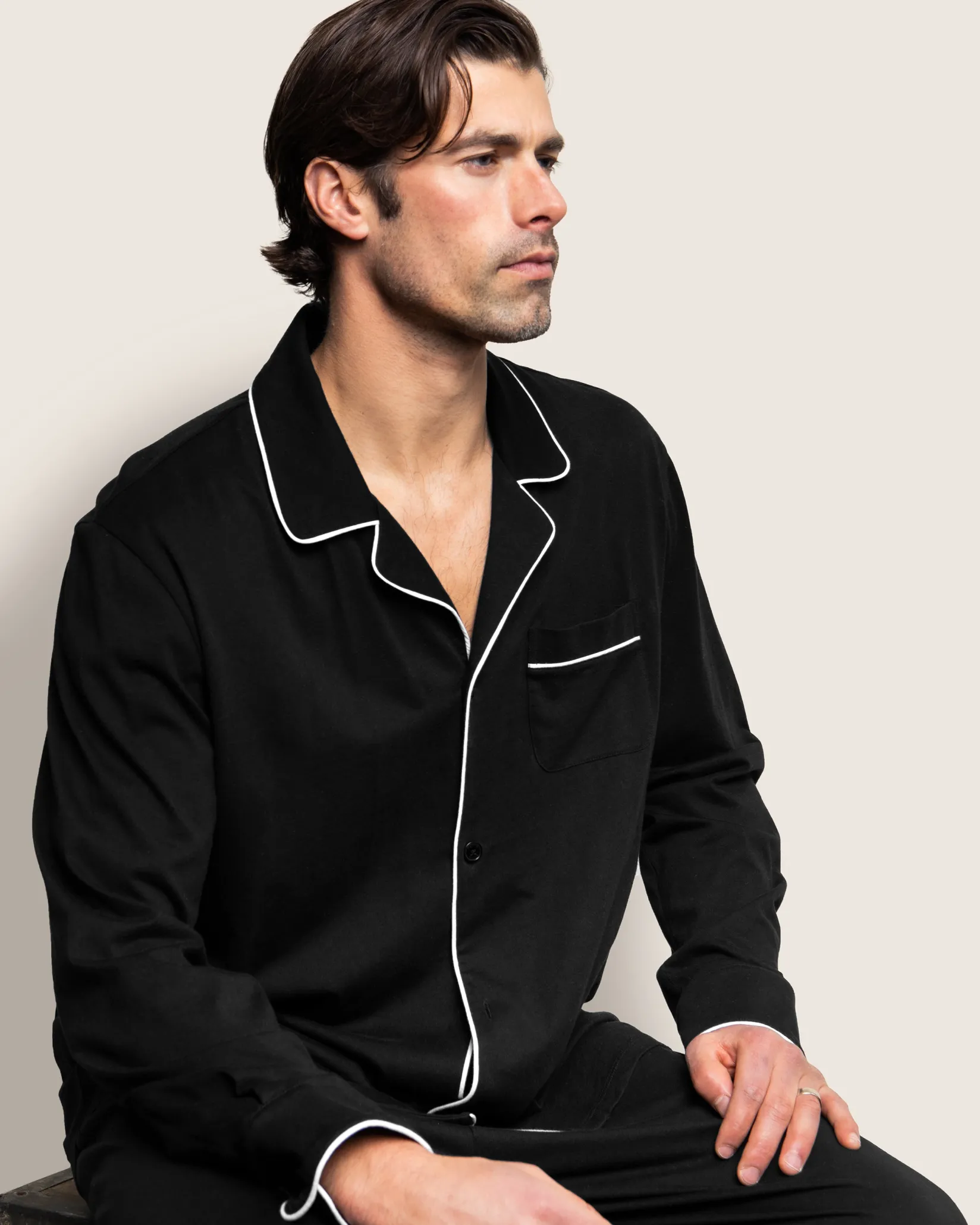 Petite Plume Men's Pima Pajama Set in Black