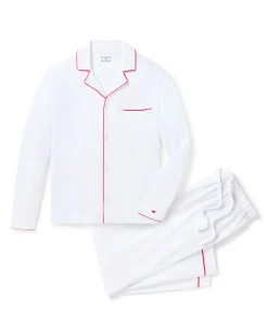 Petite Plume Men's Pima Pajama Set in White with Navy Piping