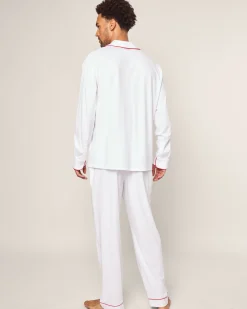 Petite Plume Men's Pima Pajama Set in White with Navy Piping