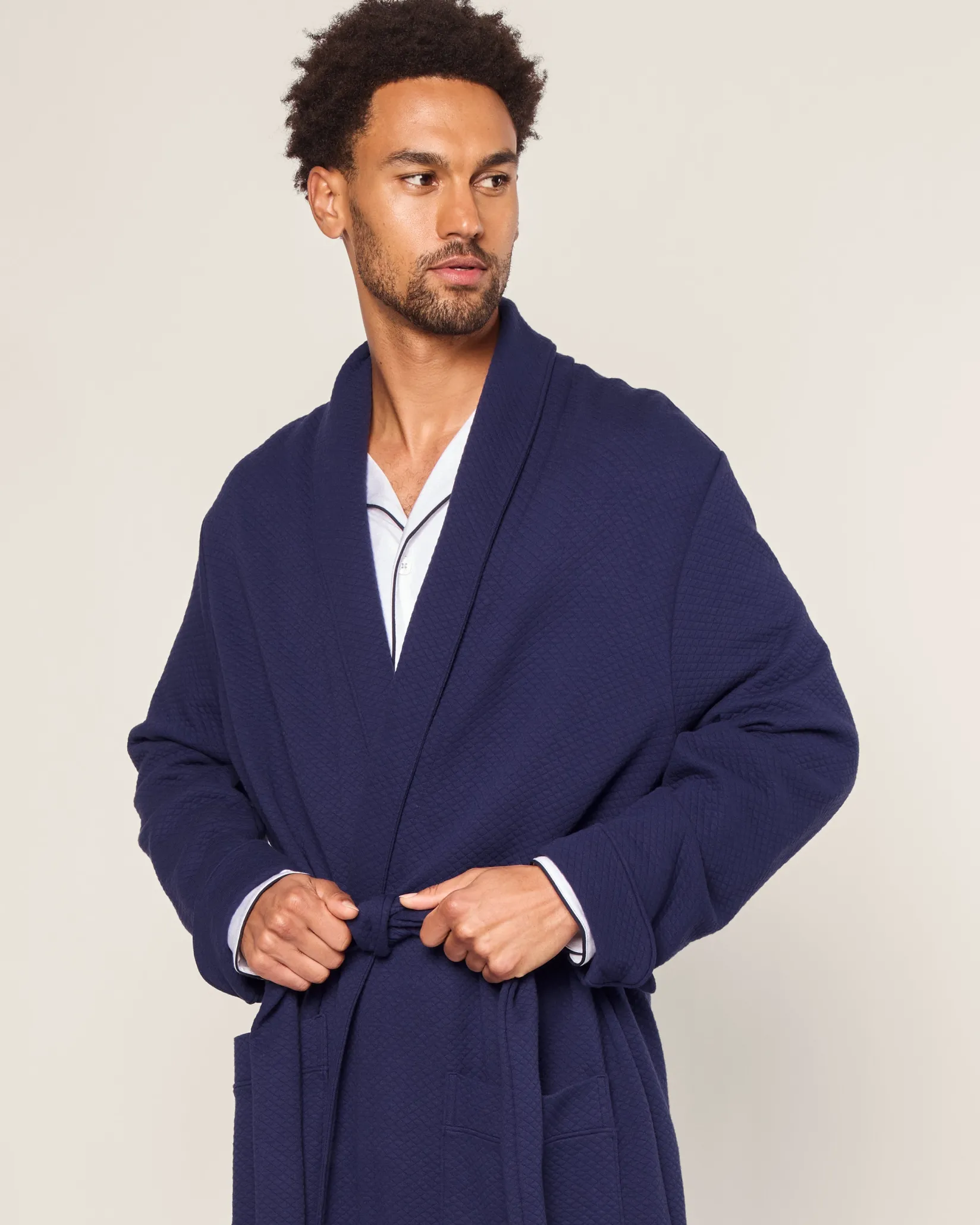 Petite Plume Men's Pima Robe in Blue Dusk Jacquard