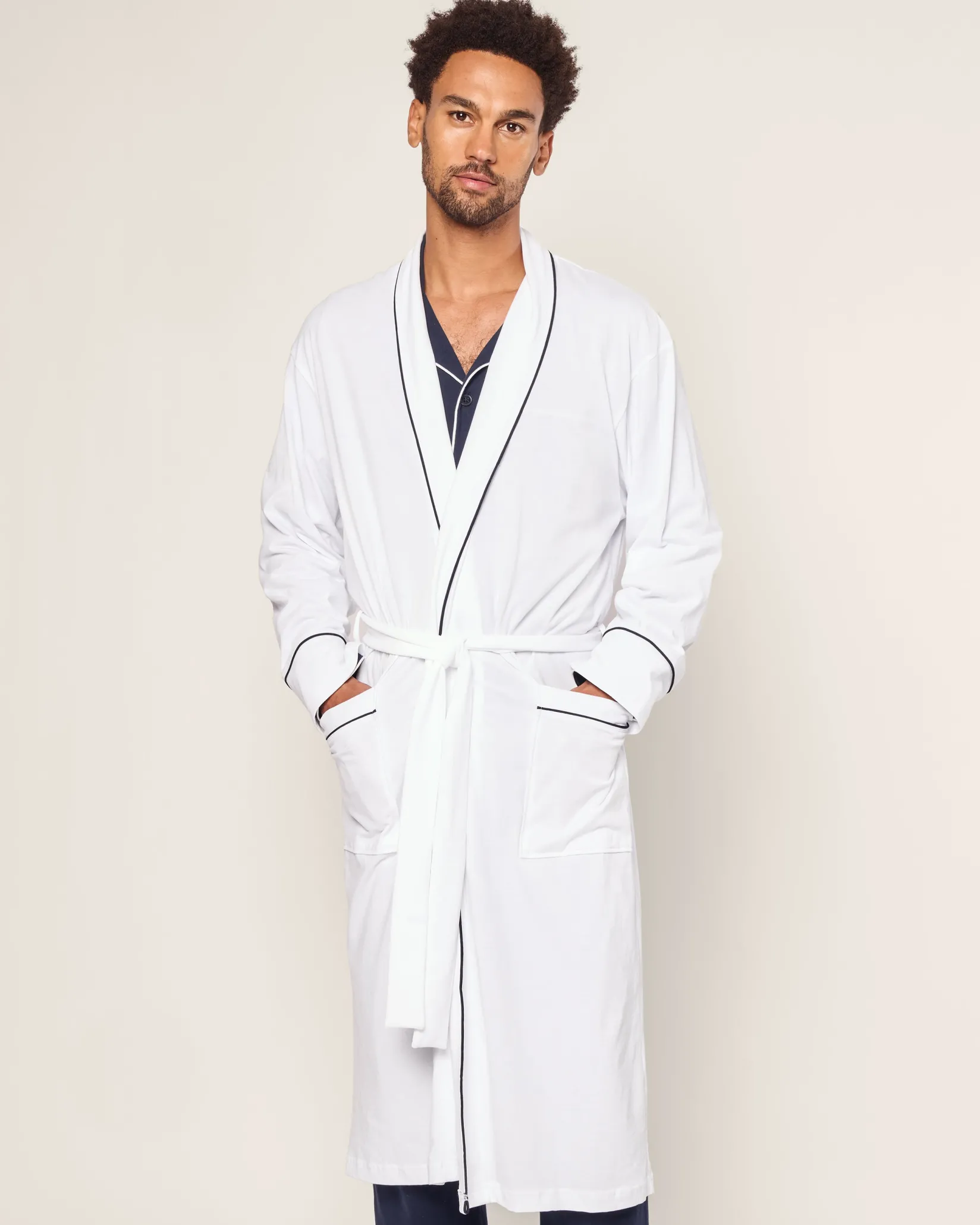 Petite Plume Men's Pima Robe in Navy