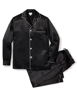 Petite Plume Men's Silk Pajama Set in Black