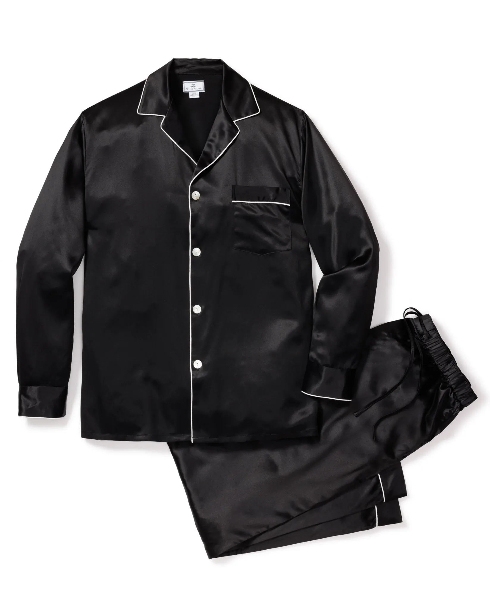Petite Plume Men's Silk Pajama Set in Black