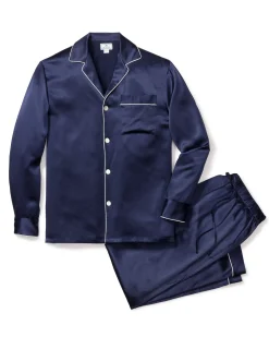 Petite Plume Men's Silk Pajama Set in Navy