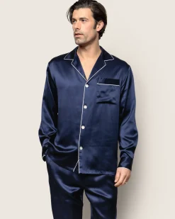 Petite Plume Men's Silk Pajama Set in Navy