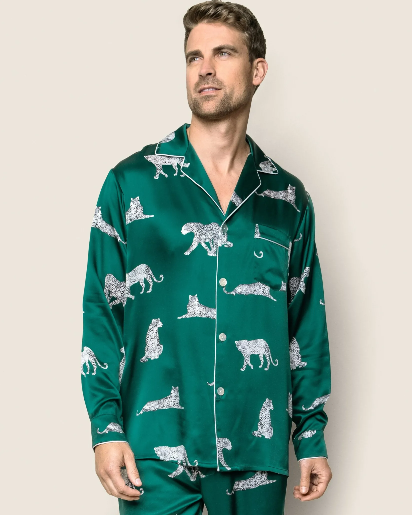 Petite Plume Men's Silk Pajama Set in Panthere de Luxe
