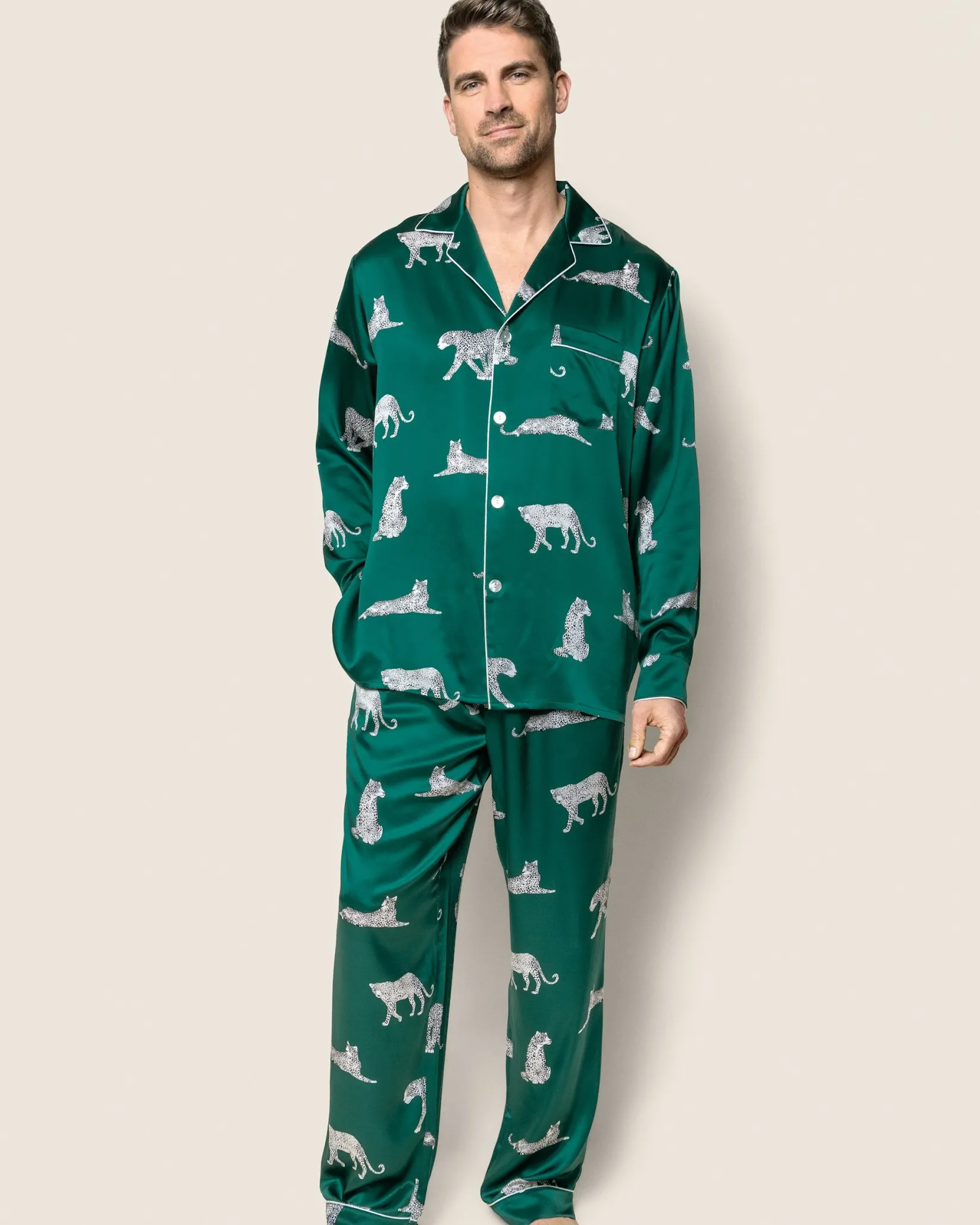 Petite Plume Men's Silk Pajama Set in Panthere de Nuit