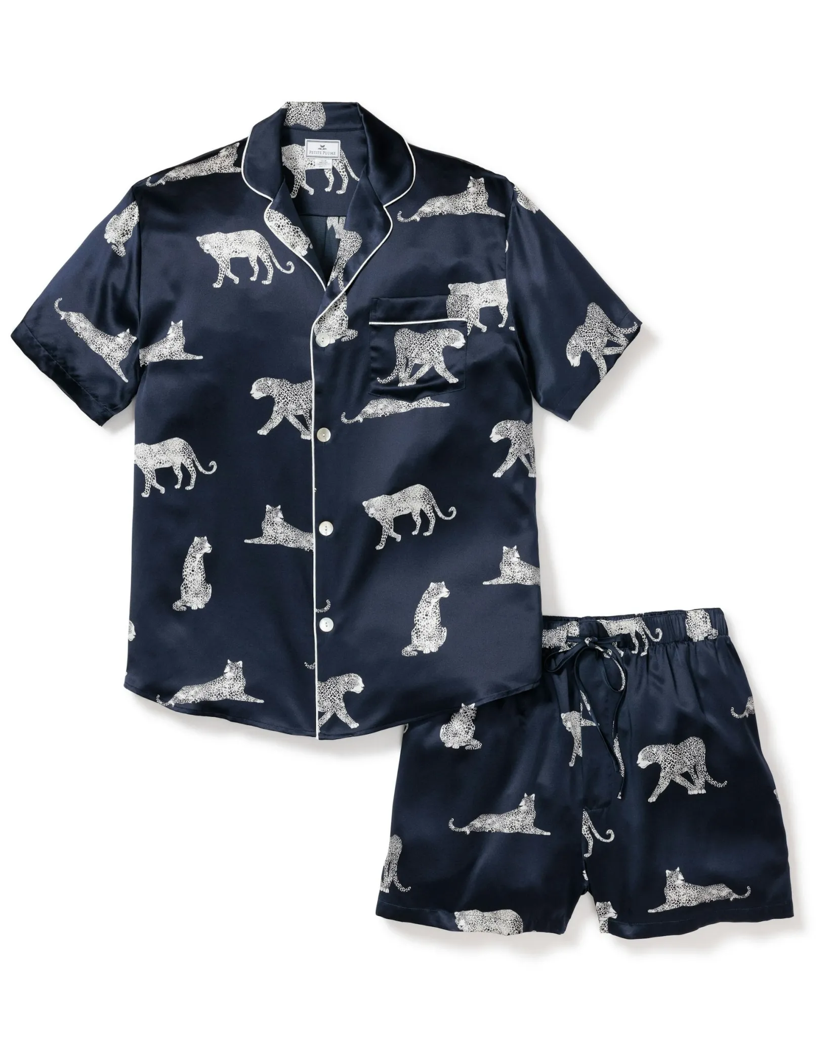 Petite Plume Men's Silk Pajama Short Set in Panthère de Nuit