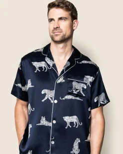 Petite Plume Men's Silk Pajama Short Set in Panthère de Nuit