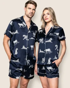Petite Plume Men's Silk Pajama Short Set in Panthère de Nuit