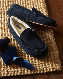 Petite Plume Men's Suede Slippers in Navy