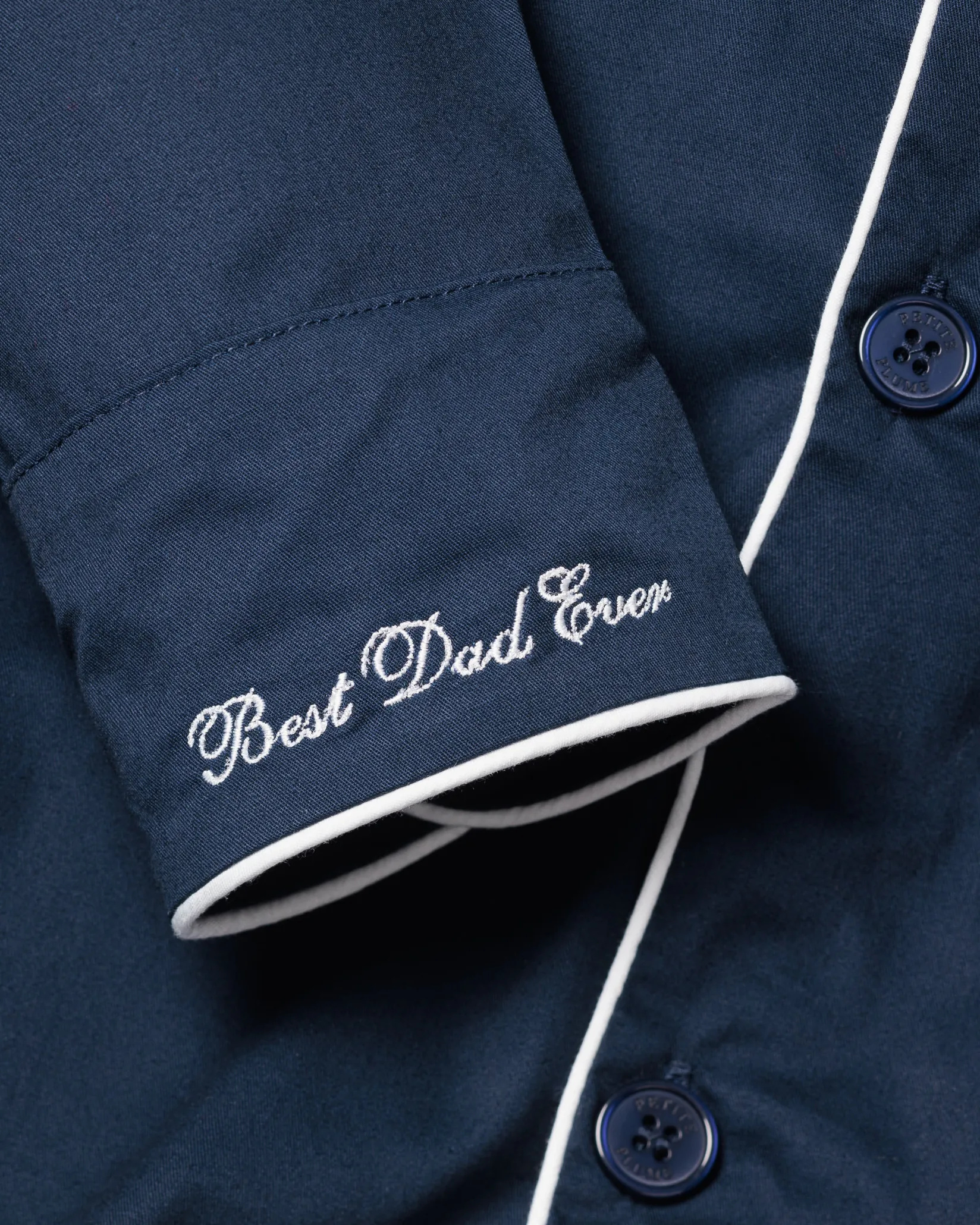 Petite Plume Men's Twill Navy with White Pajama and Best Dad Ever