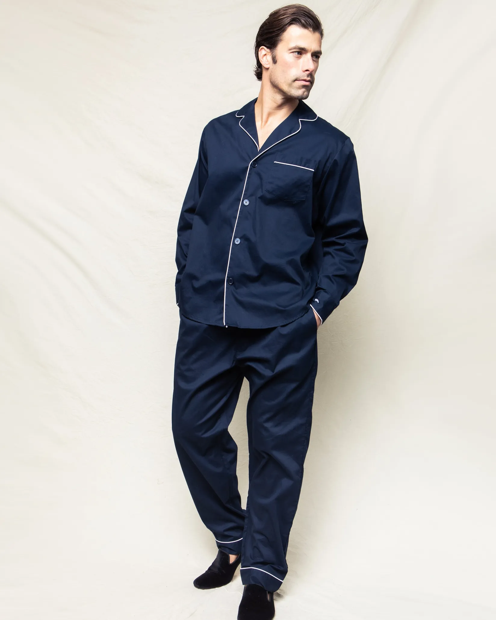 Petite Plume Men's Twill Navy with White Pajama and Best Dad Ever