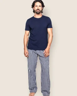 Petite Plume Men's Twill Pajama Pant in Light Blue Gingham